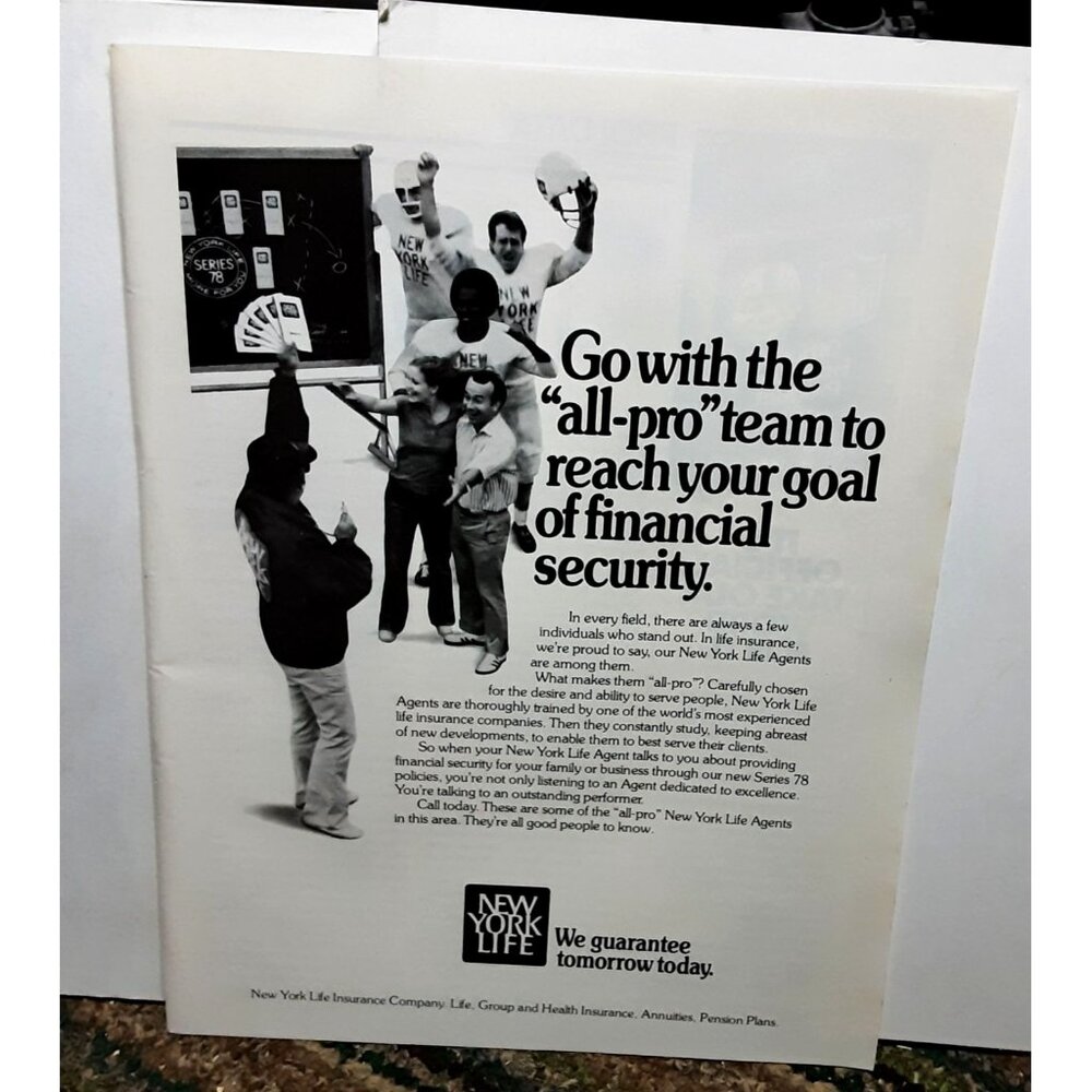 1978 New York Life Insurance Go with The All Pro Original Print Ad